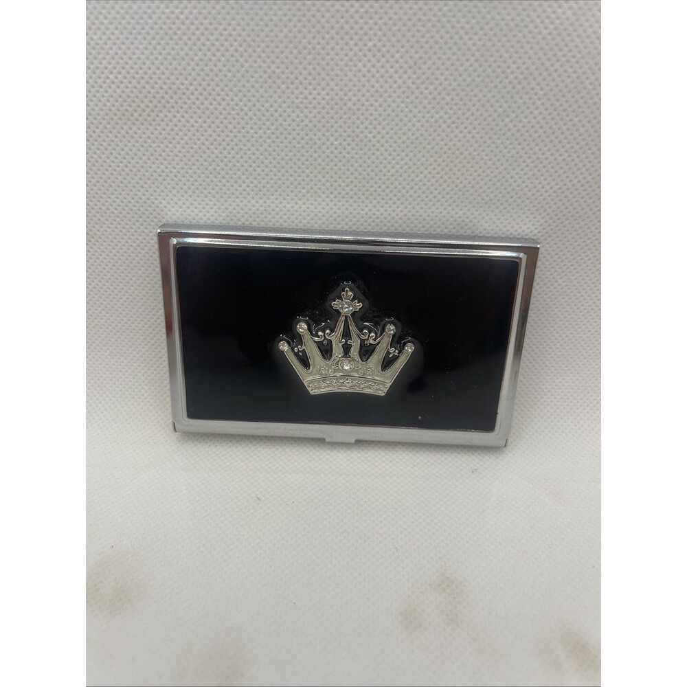 Spring Street Crystal Crown Black Enamel Business Card Case Holder~ Bin 20